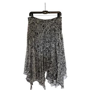 100% Silk Vintage Nine West Asymmetrical Midi Skirt Black Gray Size 10